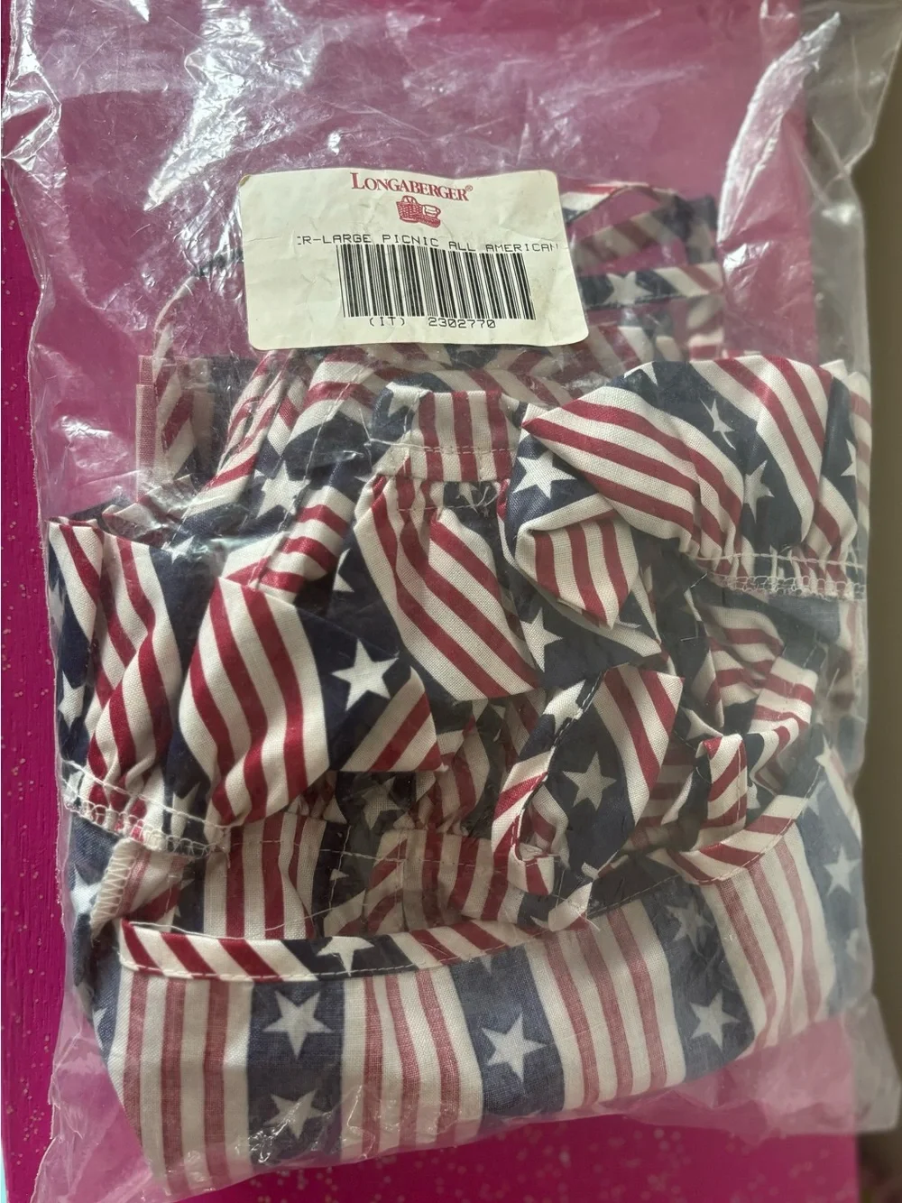 Longaberger All-American Red, White & Blue Fabric Liner for Large Picnic Basket
